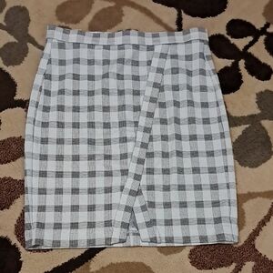 CAbi Black and White Checked Pencil Skirt with Overlap Panel